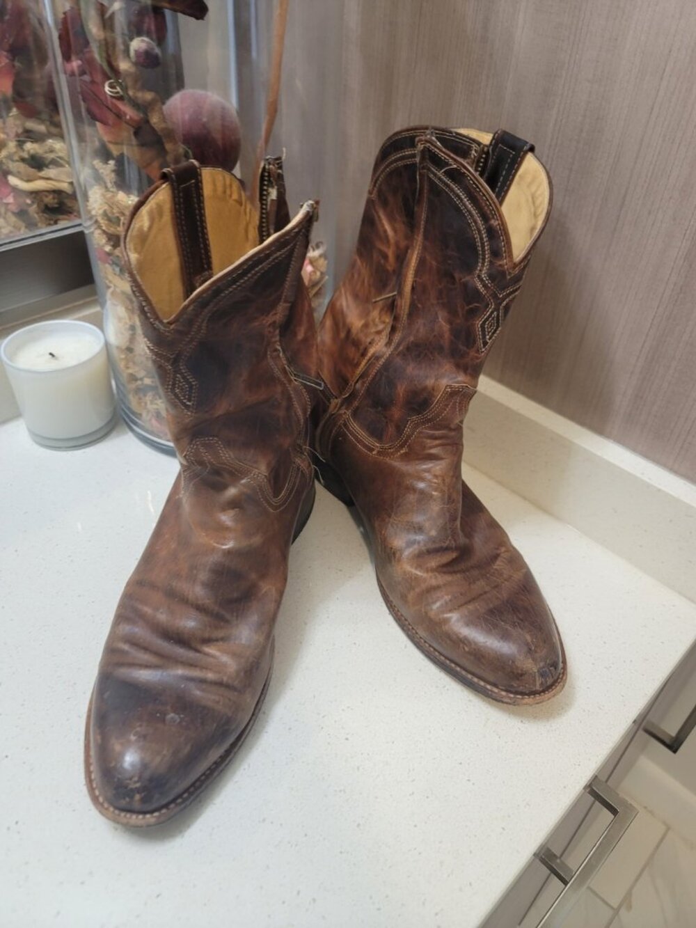 Stetson Rancher Zip Leather Roper Boots Handcrafted Brown Size US 11 D EUC Men's